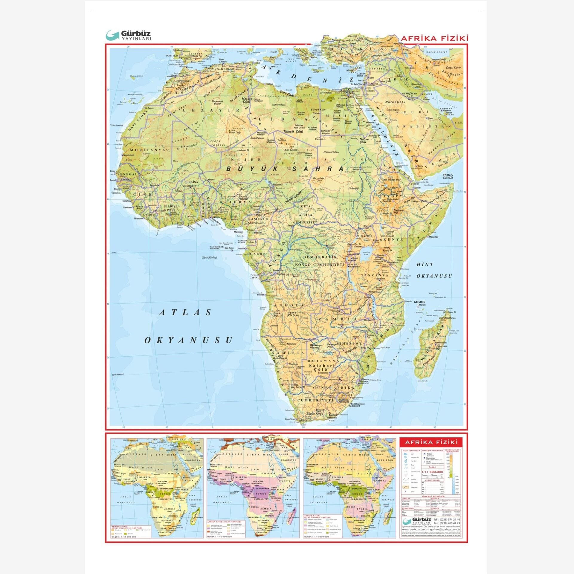 AFRİKA FİZİKİ HARİTASI (Kaplamalı)